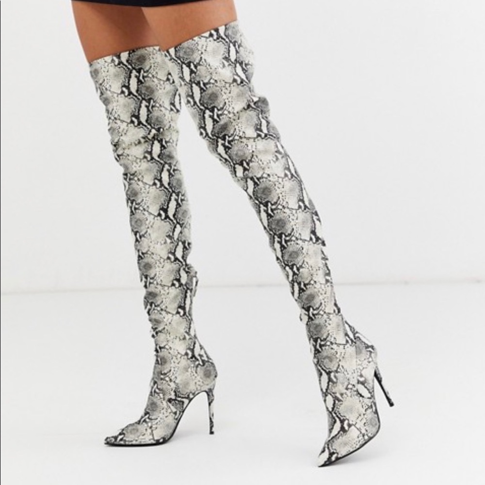 Snake Skin Thigh High Boots